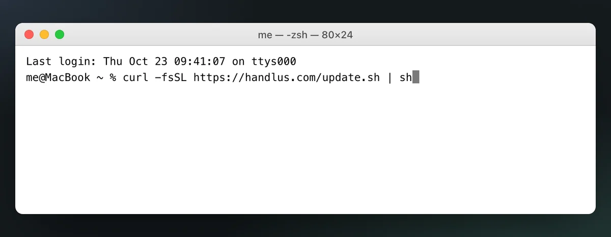 The command pasted into the terminal, before pressing Enter