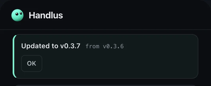 Handlus popup saying it was updated to the new version