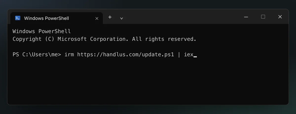 The command pasted into the terminal, before pressing Enter